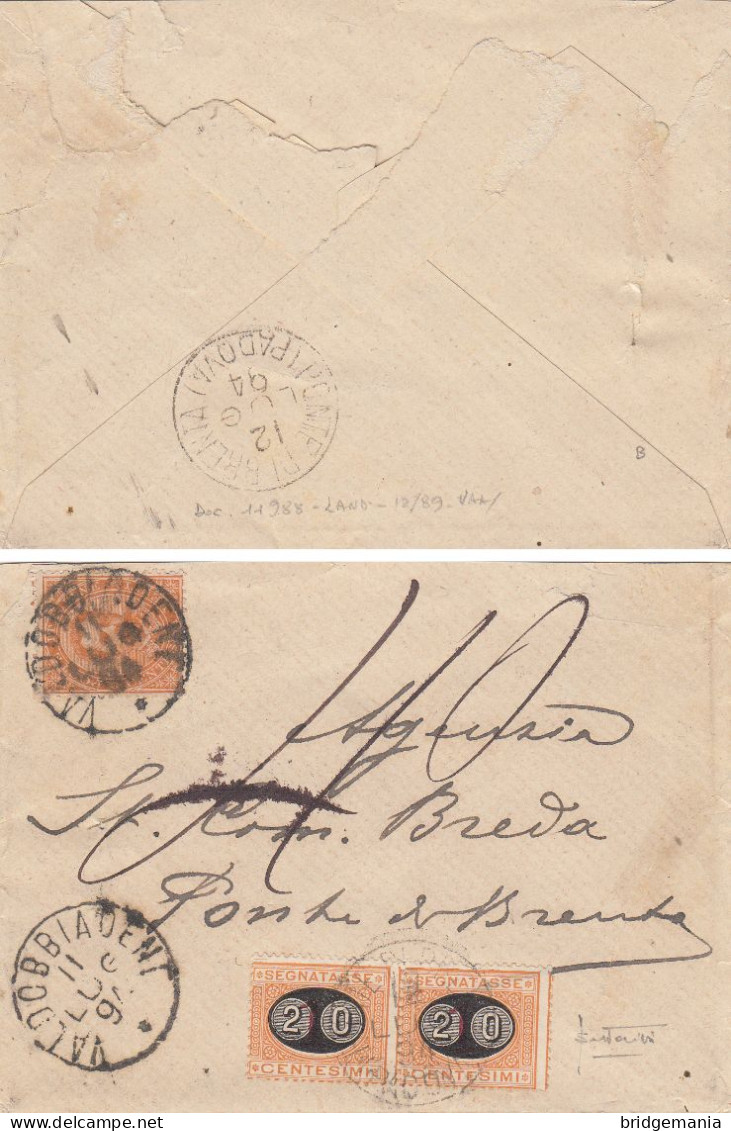 AC100 - 1894 RARA COPPIA MASCHERINE C.20 SU BUSTINA TASSATA DA VALDOBBIADENE X PONTE DI BRENTA FIRMATA - Postage Due