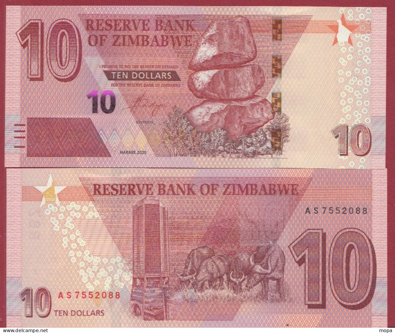 Zimbabwe--10 Dollars  ---2020--UNC---(491) - Simbabwe
