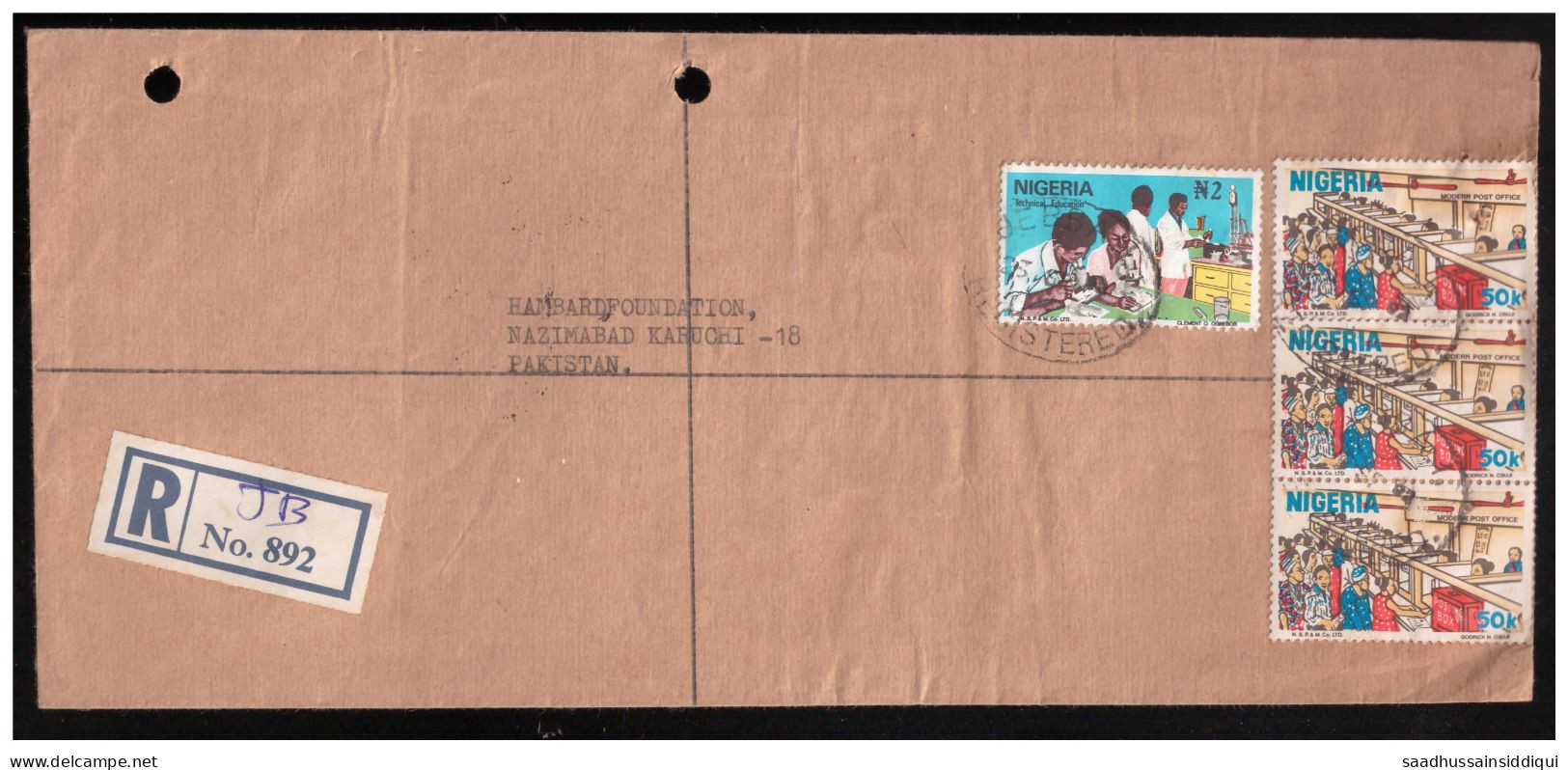 USED REGISTERED AIR MAIL COVER NIGERIA  TO PAKISTAN ( 6 ) - Nigeria (1961-...)