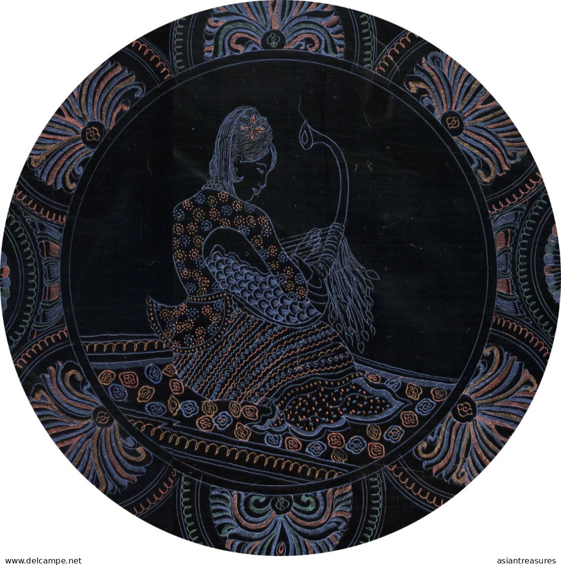 Antique Burma Lacquerware Art  Hand-painted, Hand Etched Painting Intricate Work - Aziatische Kunst