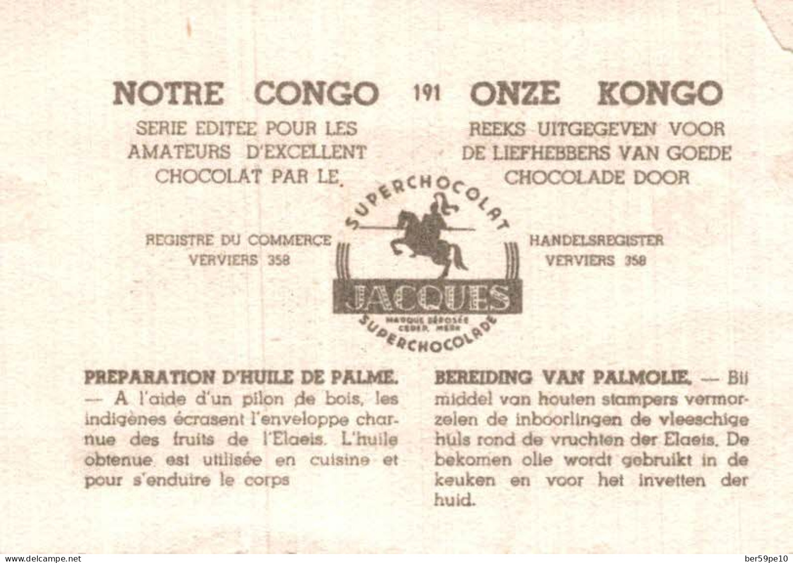 CHROMO SUPER CHOCOLAT JACQUES NOTRE CONGO N°191 PREPARATION D'HUILE DE PALME - Jacques