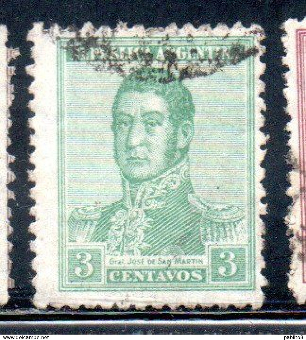 ARGENTINA 1922 1923 JOSE DE SAN MARTIN 3c USED USADO OBLITERE' - Used Stamps