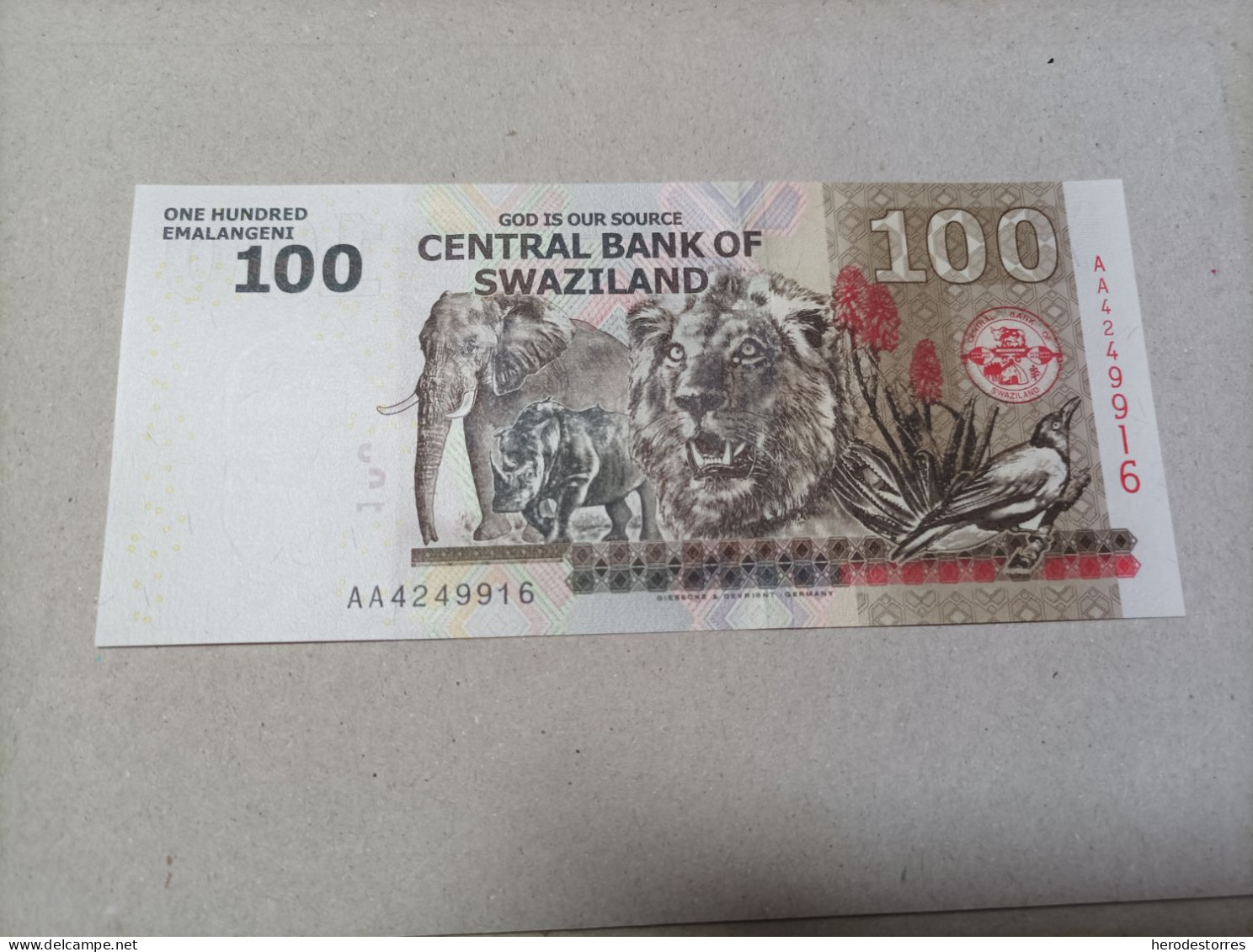 Billete De Swaziland De 100 Emalangeni, Serie AA, Año 2010, UNC - Swasiland