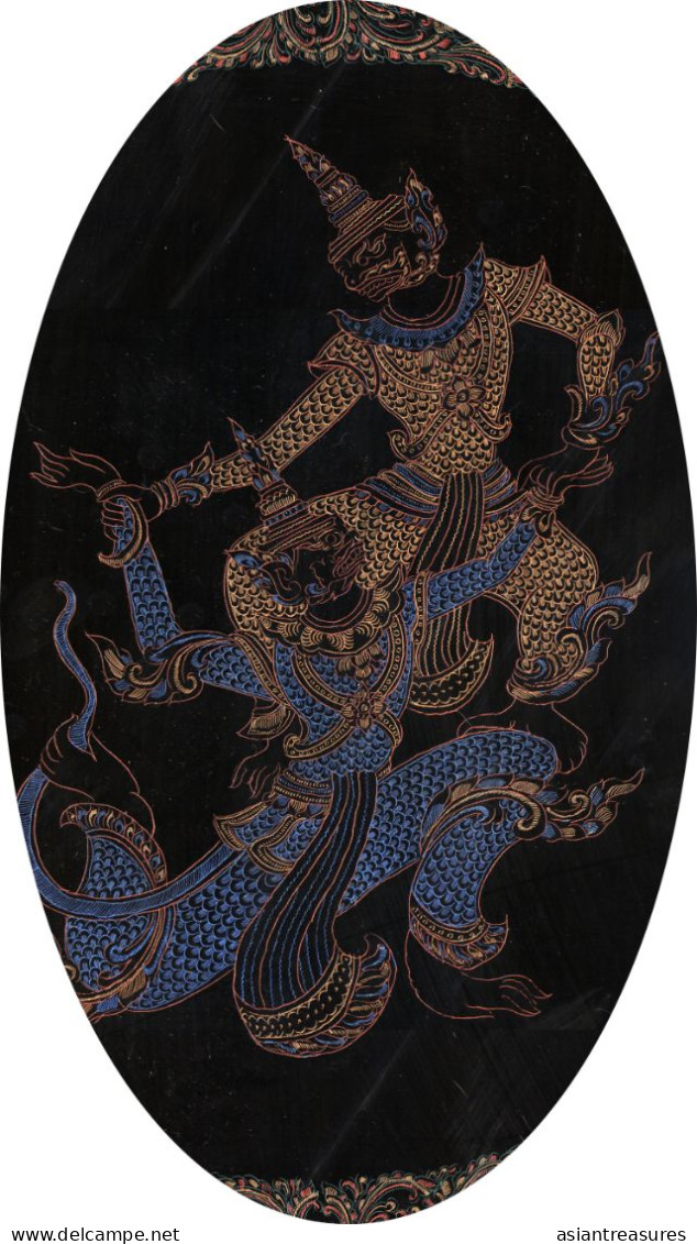 Antique Burma Lacquerware Art  Hand-painted, Hand Etched Painting Intricate Work - Art Asiatique