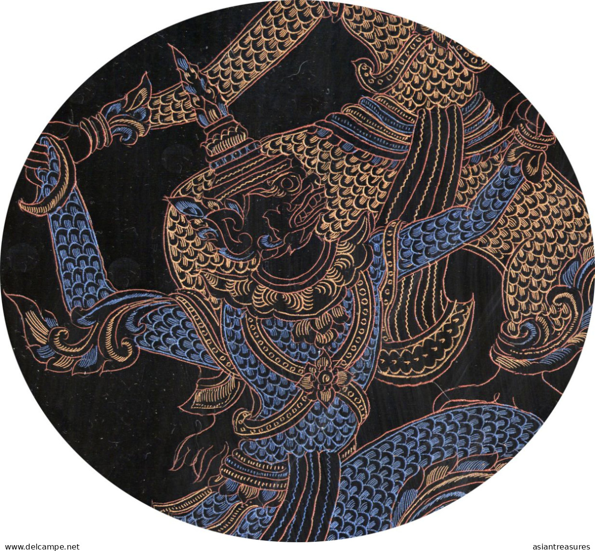 Antique Burma Lacquerware Art  Hand-painted, Hand Etched Painting Intricate Work - Arte Asiatica