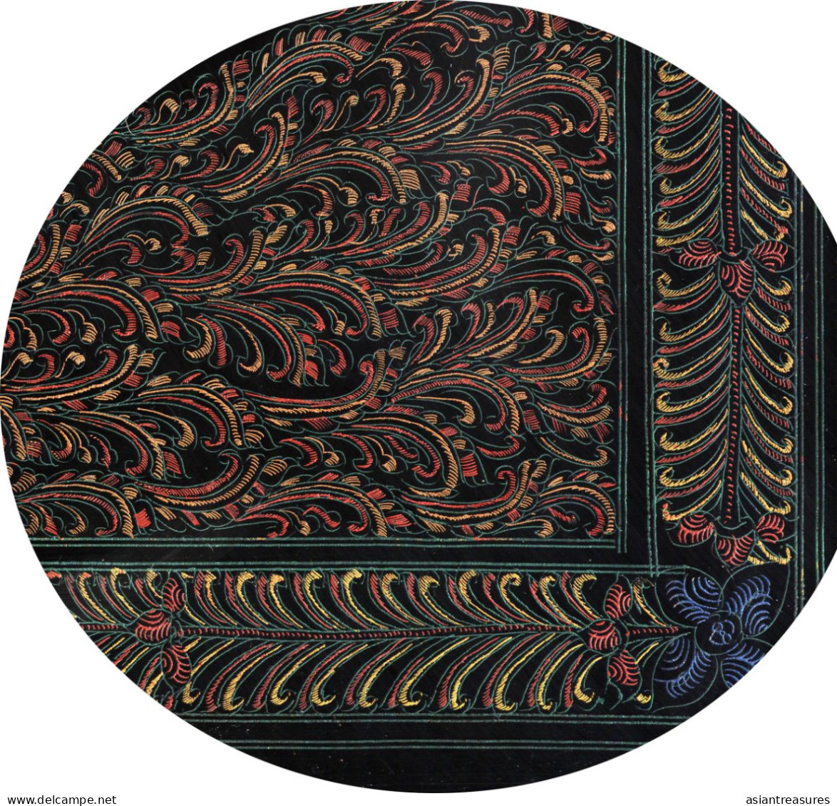 Antique Burma Lacquerware Art  Hand-painted, Hand Etched Painting Intricate Work - Art Asiatique