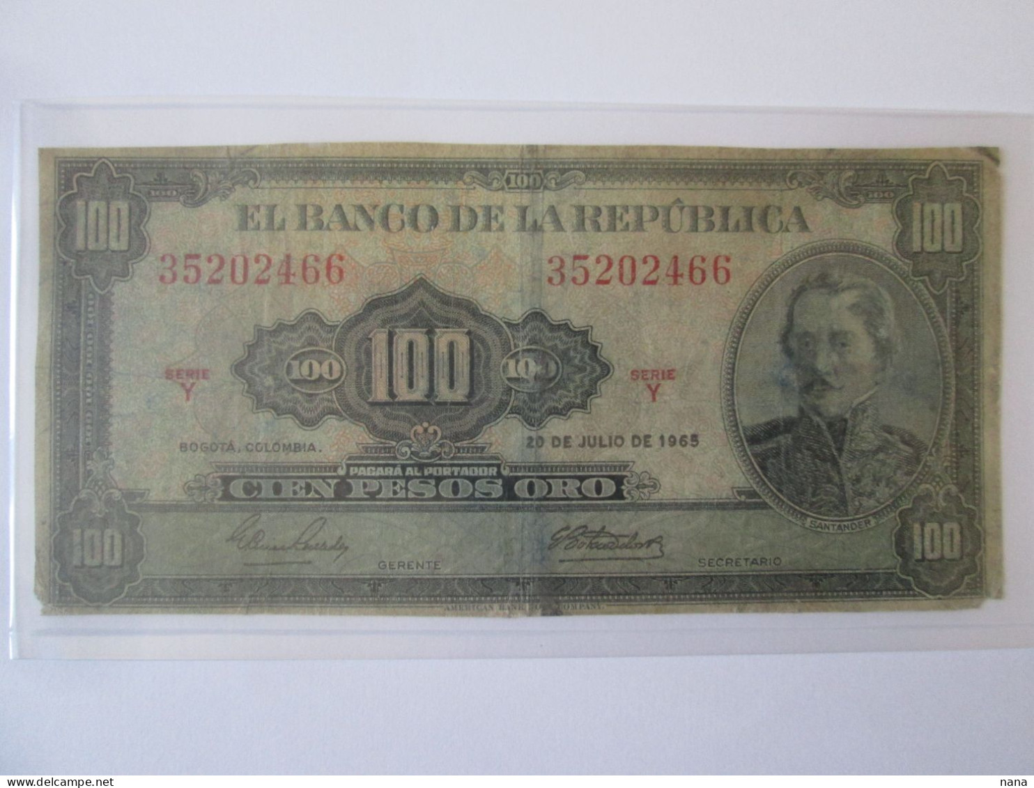 Rare! Colombia/Colombie 100 Pesos Oro 1965 Banknote Bad Grade,see Pictures - Colombia