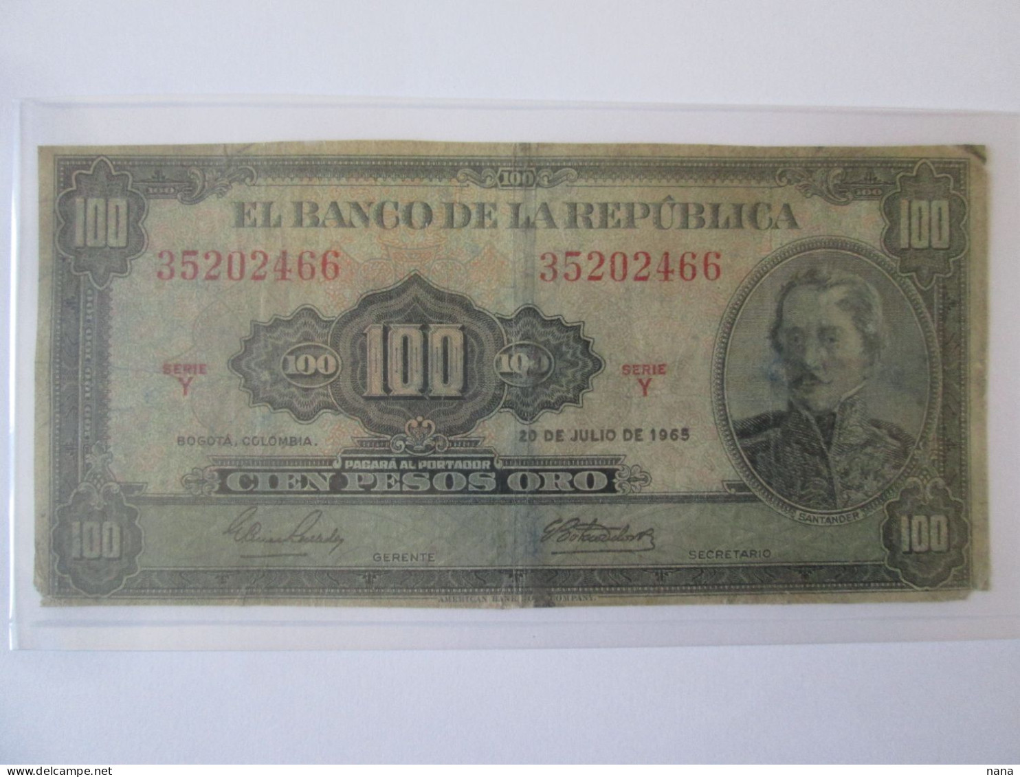 Rare! Colombia/Colombie 100 Pesos Oro 1965 Banknote Bad Grade,see Pictures - Kolumbien