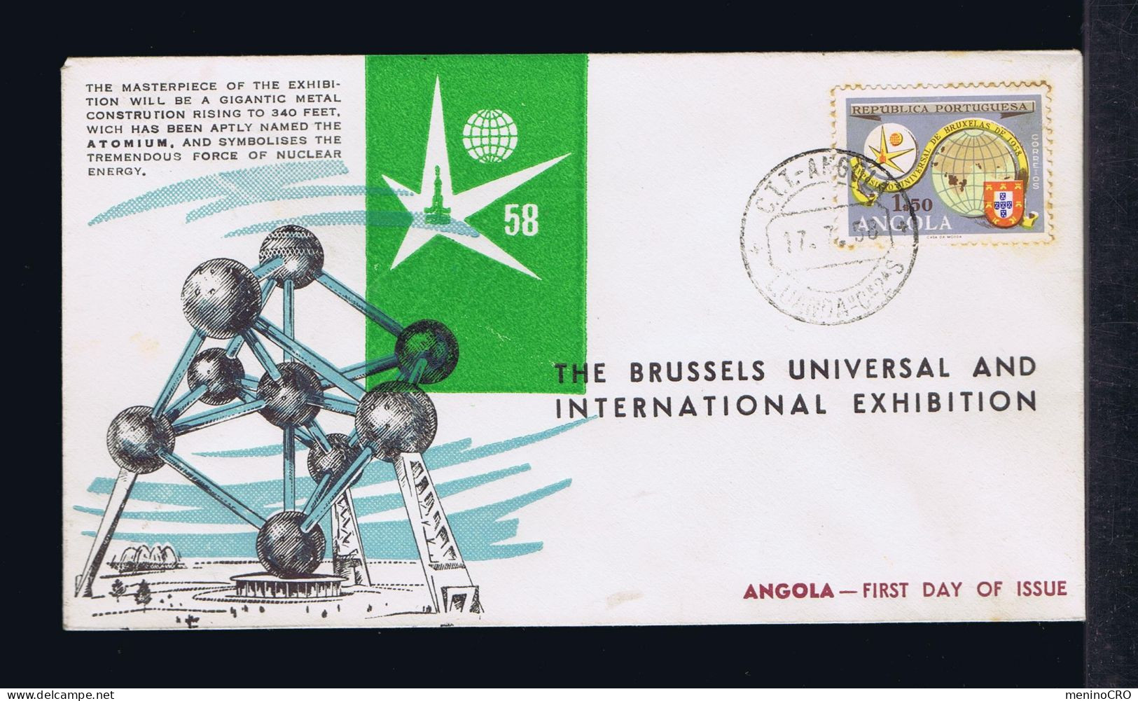 Gc8421 ANGOLA Portugal Bruxelles 1958 Universal Expo ATOMIUM Symbol Nuclear Energy Date Pmk Luanda RARE - 1958 – Brüssel (Belgien)