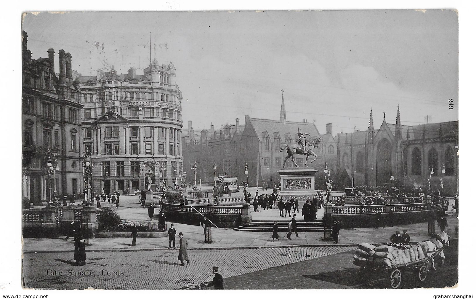 Postcard UK England Yorkshire Leeds City Square Busy Street Scene People Carts RPPC Reliable By Ritchie Posted 1904 - Leeds