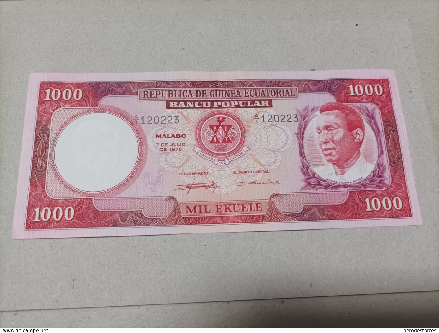 BILLETE GUINEA ECUATORIAL 1000 EKUELE 1975, Serie A, UNC - Guinea Equatoriale