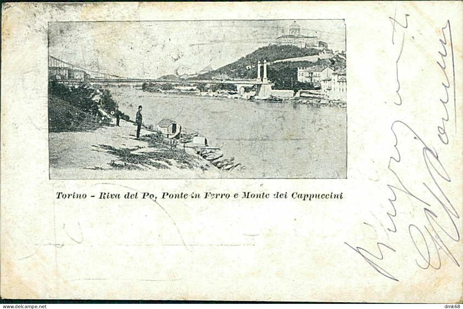 TORINO - RIVA DEL PO - PONTE DI FERRO E MONTE DEI CAPPUCCINI - SPEDITA 1902 (20562) - Fiume Po