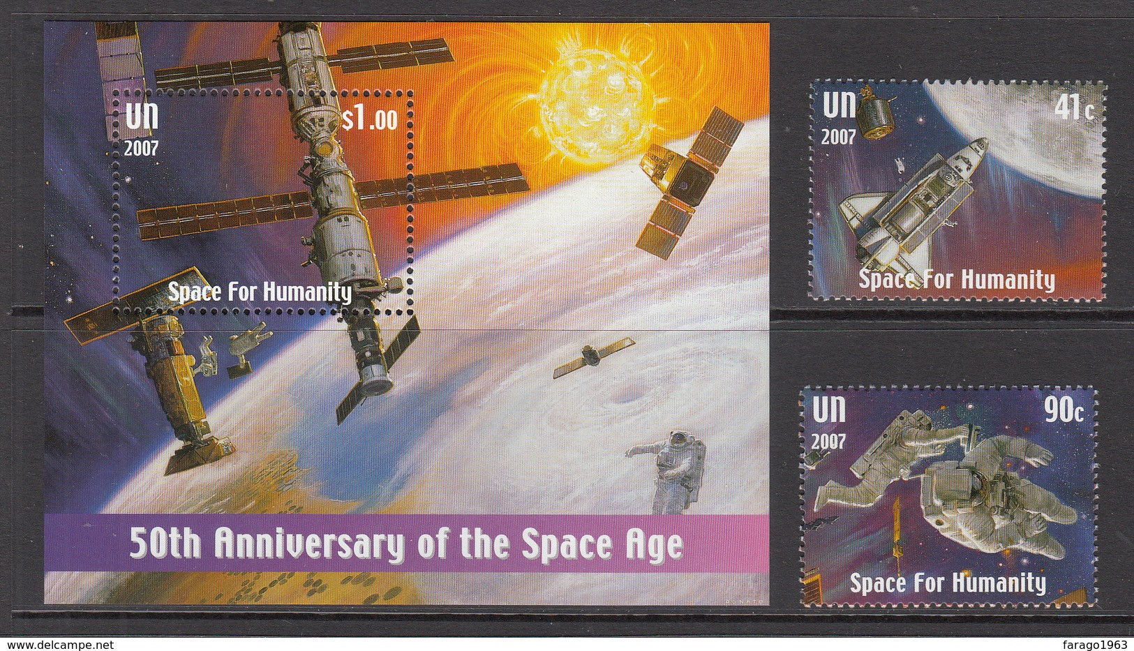 2007 UN New York  Space For Humanity Space Shuttle, Astronauts Set Of 2 & Souvenir Sheet   MNH - Unused Stamps