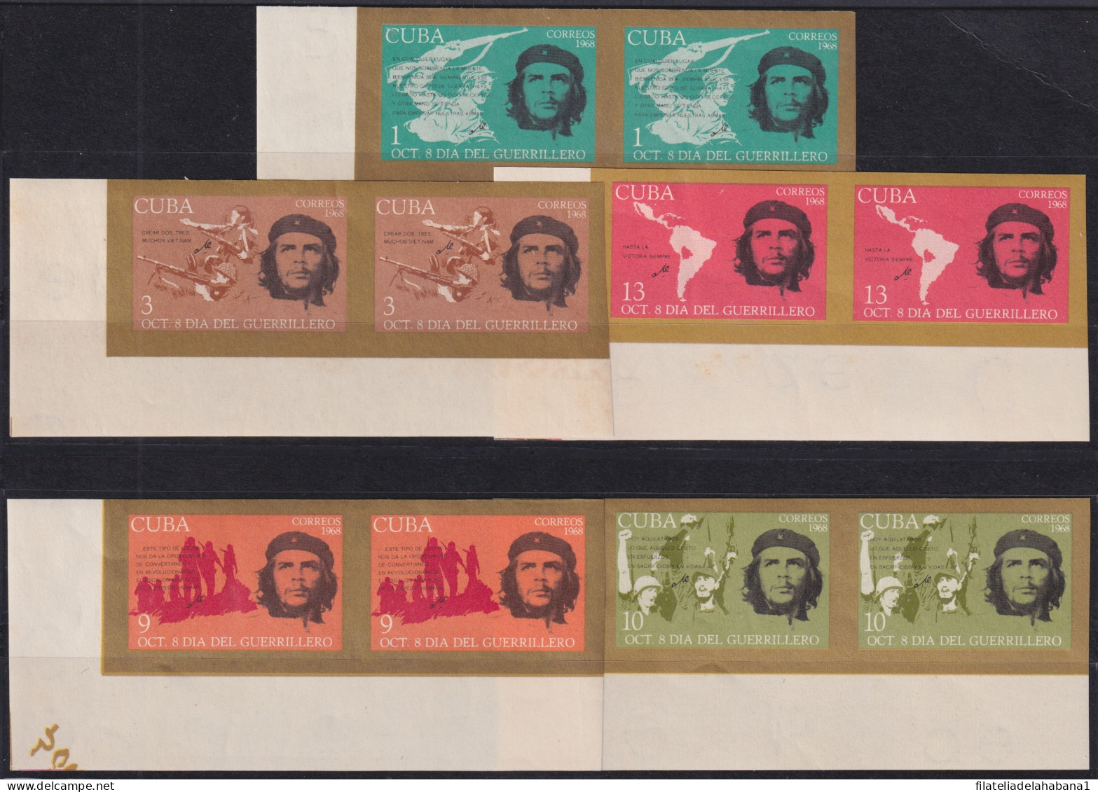 1968.143 CUBA 1967 IMPERFORATED PROOF ERNESTO CHE GUEVARA PAIR ORIGINAL GUM.  - Unused Stamps