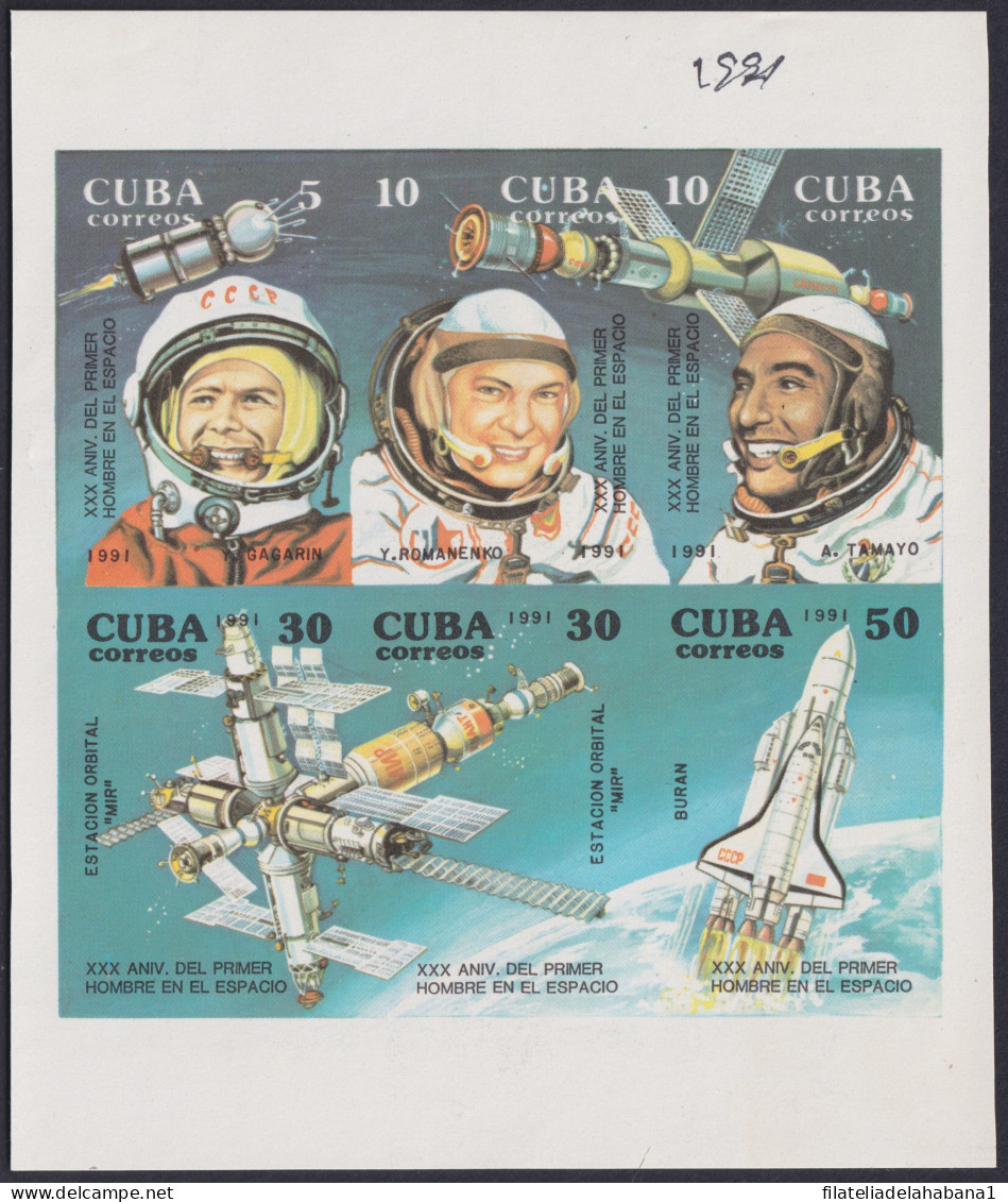 1991.115 CUBA MNH 1991 IMPERFORATED PROOF SPECIAL SHEET SPACE GAGARIN COSMOS.  - Geschnittene, Druckproben Und Abarten