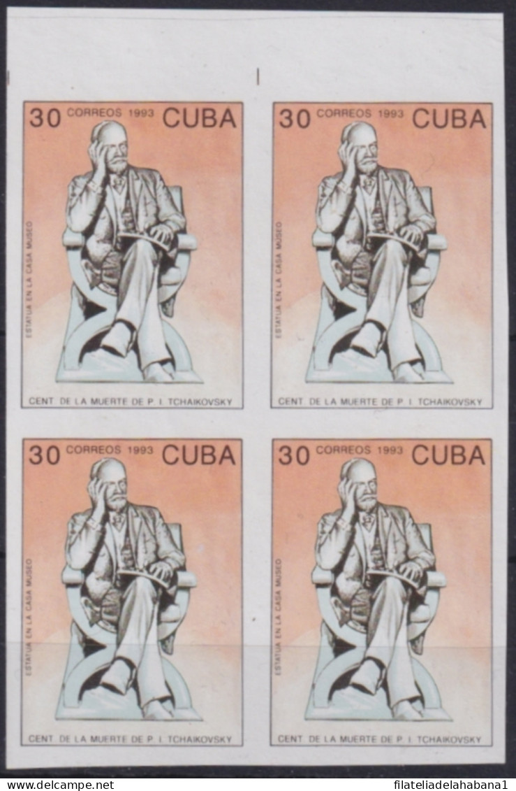 1993.203 CUBA MNH 1993 IMPERFORATED PROOF TCHAIKOVSKI MUSIC DANCE BALLET BLOCK 4 NO GUM.  - Non Dentellati, Prove E Varietà