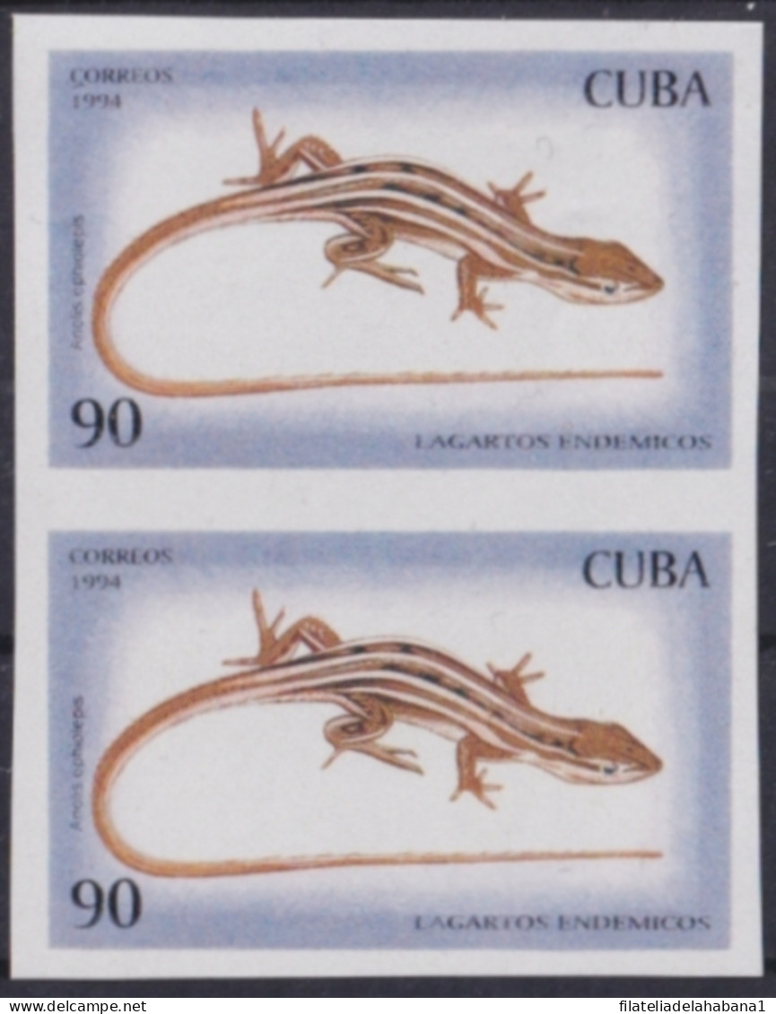 1994.344 CUBA MNH 1994 90c IMPERFORATED PROOF LIZARD LAGARTO GECKO PAIR.  - Geschnittene, Druckproben Und Abarten