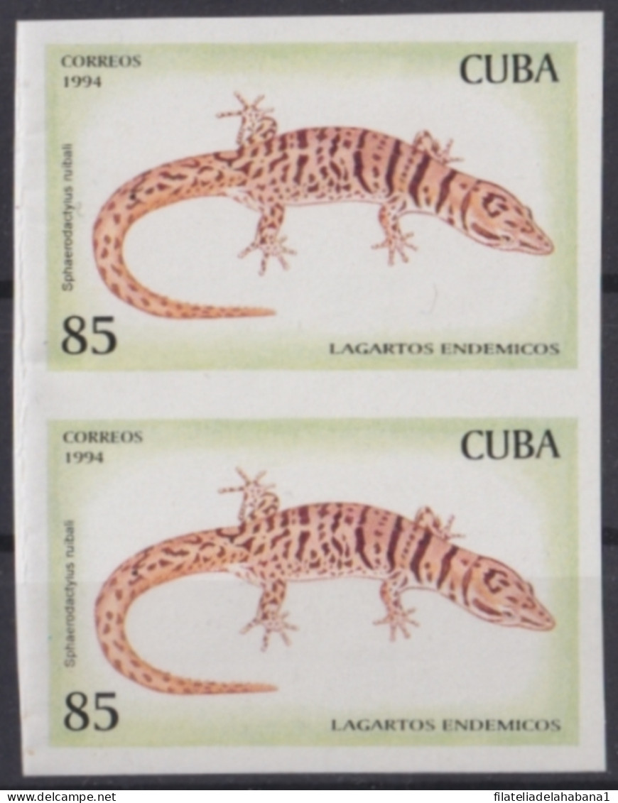 1994.346 CUBA MNH 1994 85c IMPERFORATED PROOF LIZARD LAGARTO GECKO PAIR.  - Non Dentelés, épreuves & Variétés