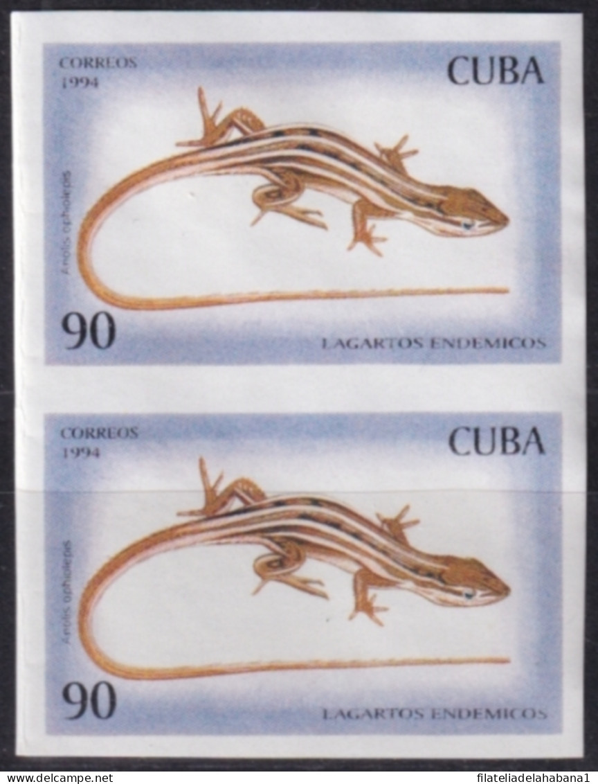 1994.347 CUBA 1994 90c IMPERFORATED PROOF LIZARD LAGARTO GECKO PAIR NO GUM.  - Ongetande, Proeven & Plaatfouten