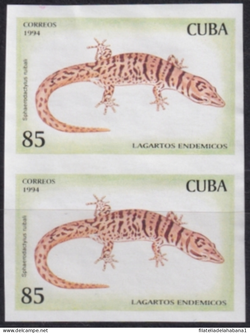 1994.348 CUBA 1994 85c IMPERFORATED PROOF LIZARD LAGARTO GECKO PAIR NO GUM.  - Ongetande, Proeven & Plaatfouten