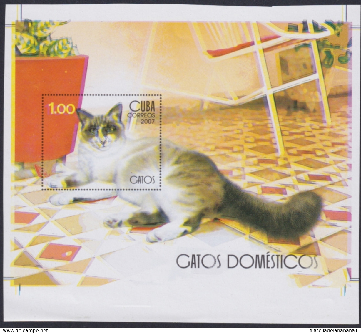 2007.723 CUBA MNH 2007 IMPERFORATED UNCUT PROOF SHEET DOMESTICS CATS.  - Imperforates, Proofs & Errors