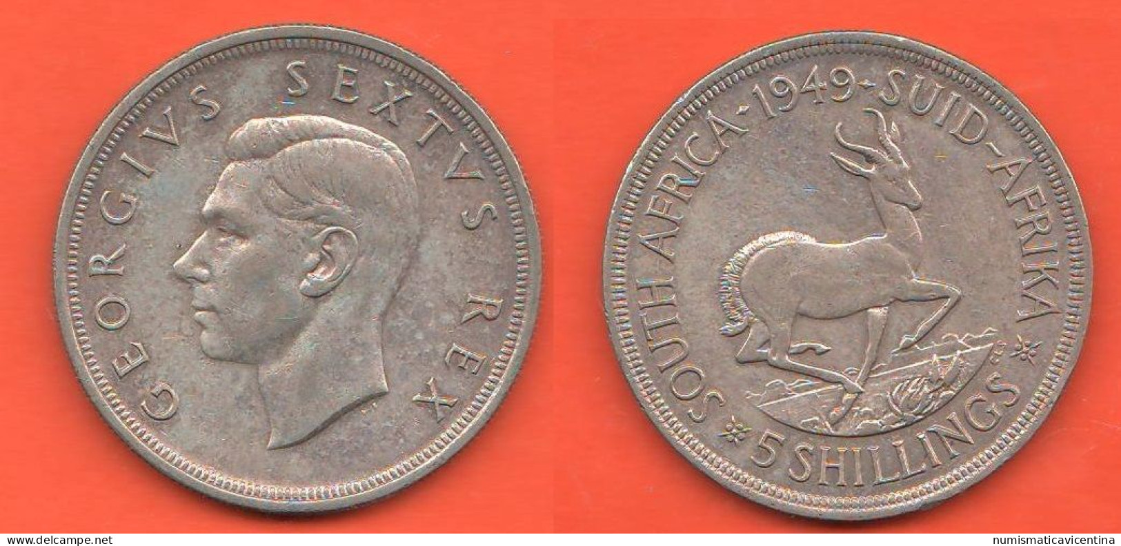 South Africa 5 Shillings 1949 Sud Africa Suid Afrika Silver Coin  King Georgius VI° - South Africa