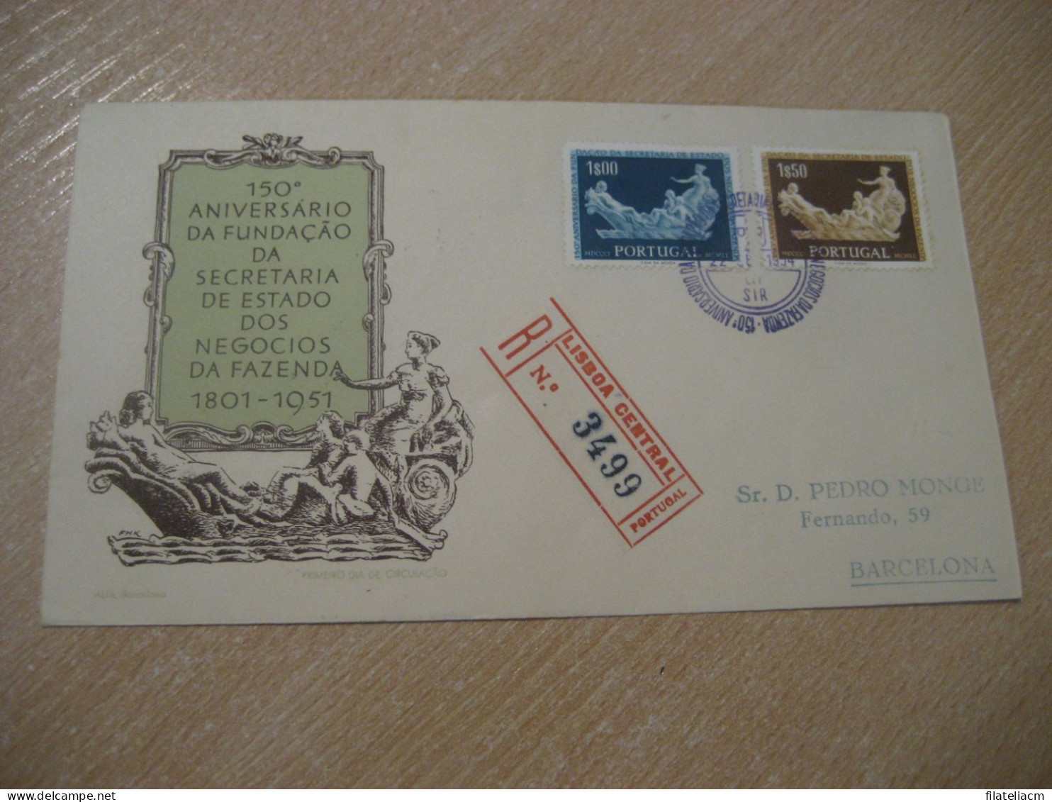 LISBOA 1954 To Barcelona Spain Secretaria De Estado Dos Negocios Registered FDC Cancel Cover PORTUGAL - Cartas & Documentos