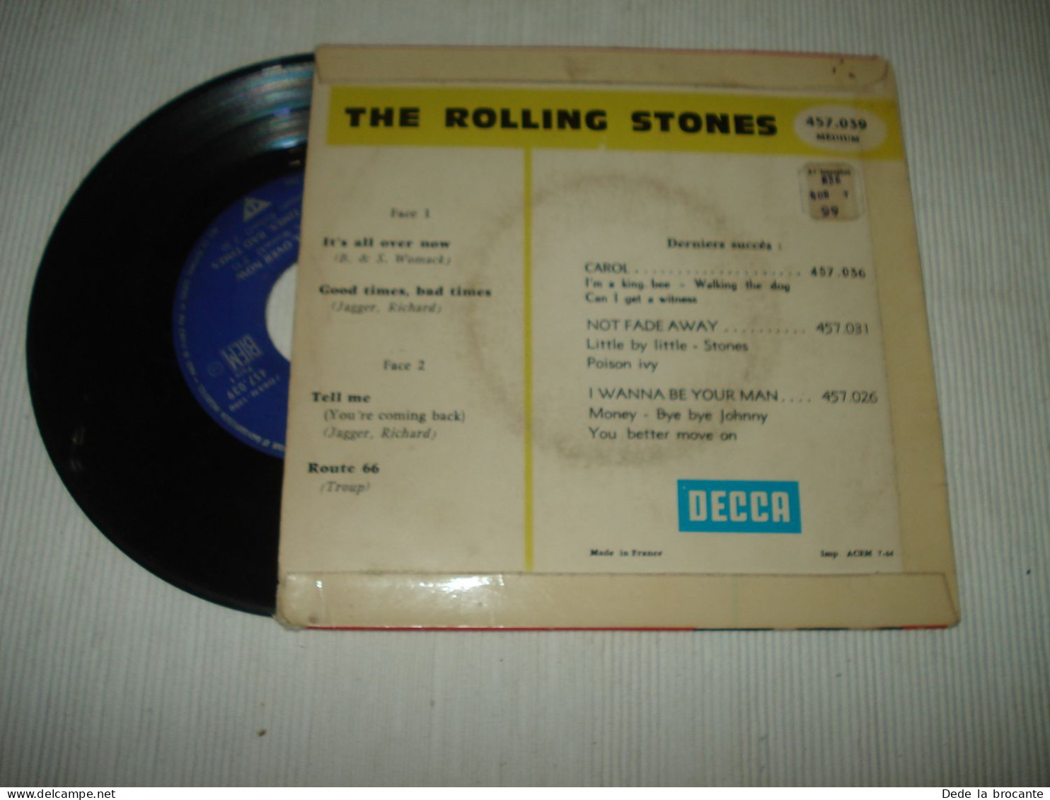 B14 / The Rolling Stones – It's All Over Now - Decca  457.039 - FR 1964  VG+/VG+ - Rock