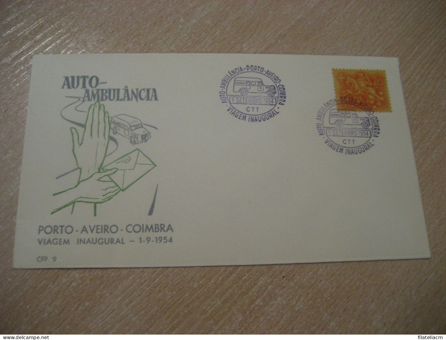 PORTO - AVEIRO - COIMBRA 1954 Viagem Inaugural Auto Ambulancia Van Truck Car Cancel Cover PORTUGAL - Trucks