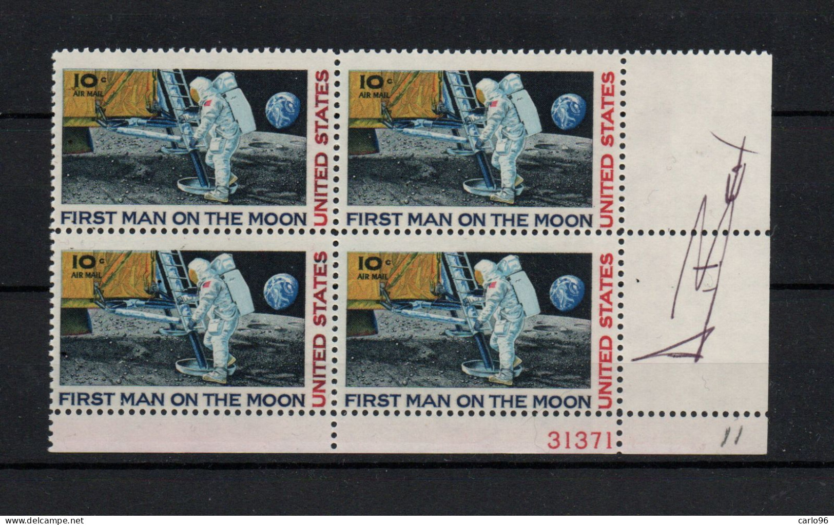 1969  ALAN BEAN AUTOGRAFO ORIGINALE SU BLOCCO FRANCOBOLLI  - BOLAFFI / SASSONE - Aviatori E Astronauti