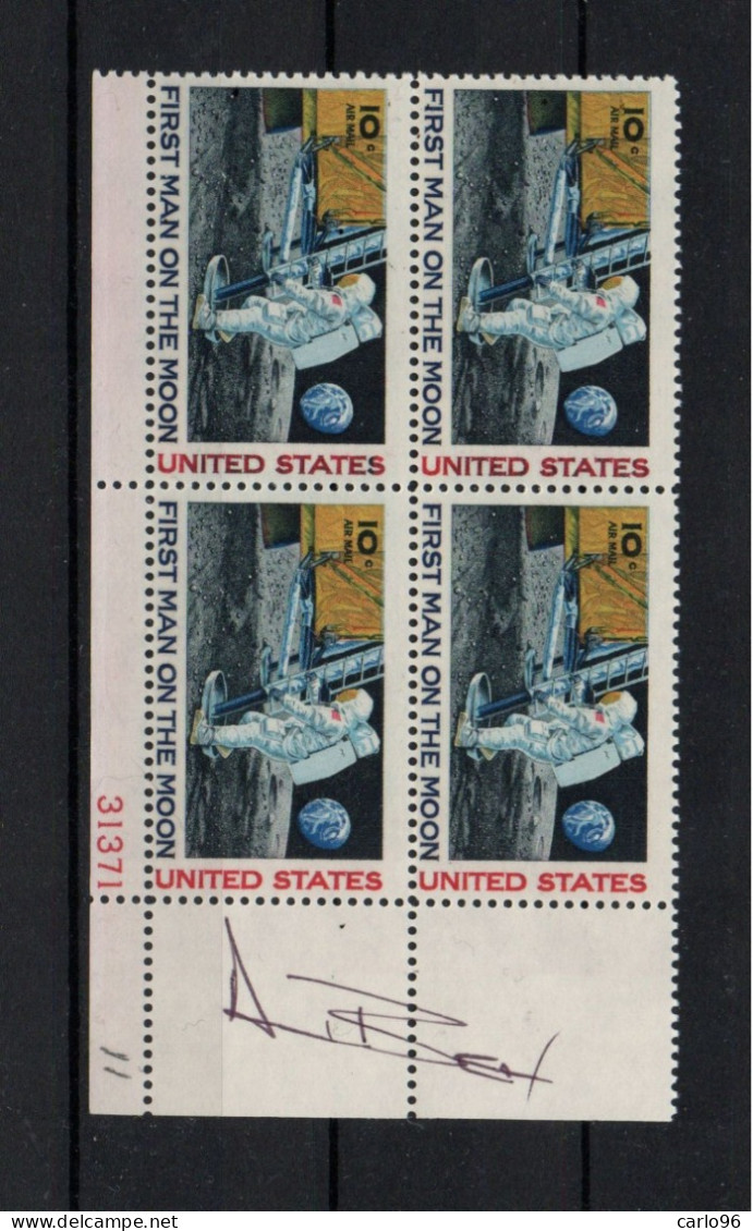 1969  ALAN BEAN AUTOGRAFO ORIGINALE SU BLOCCO FRANCOBOLLI  - BOLAFFI / SASSONE - Aviatori E Astronauti