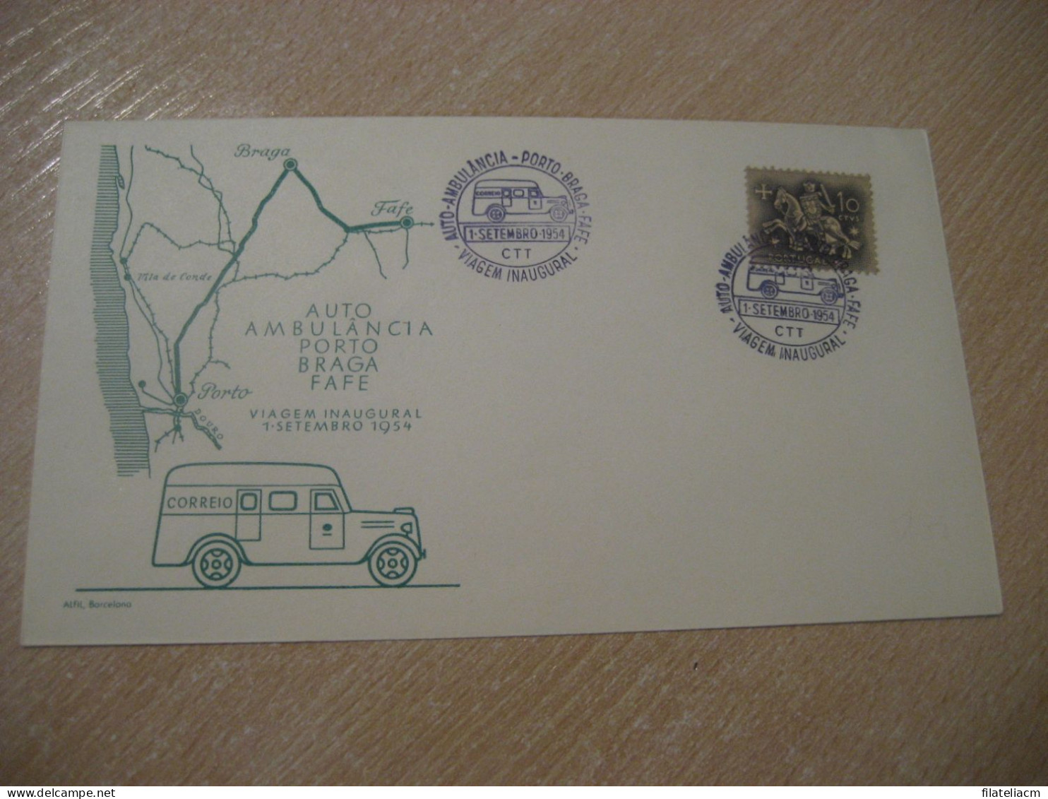 PORTO - BRAGA - FAFE 1954 Viagem Inaugural Auto Ambulancia Van Truck Car Cancel Cover PORTUGAL - Camions