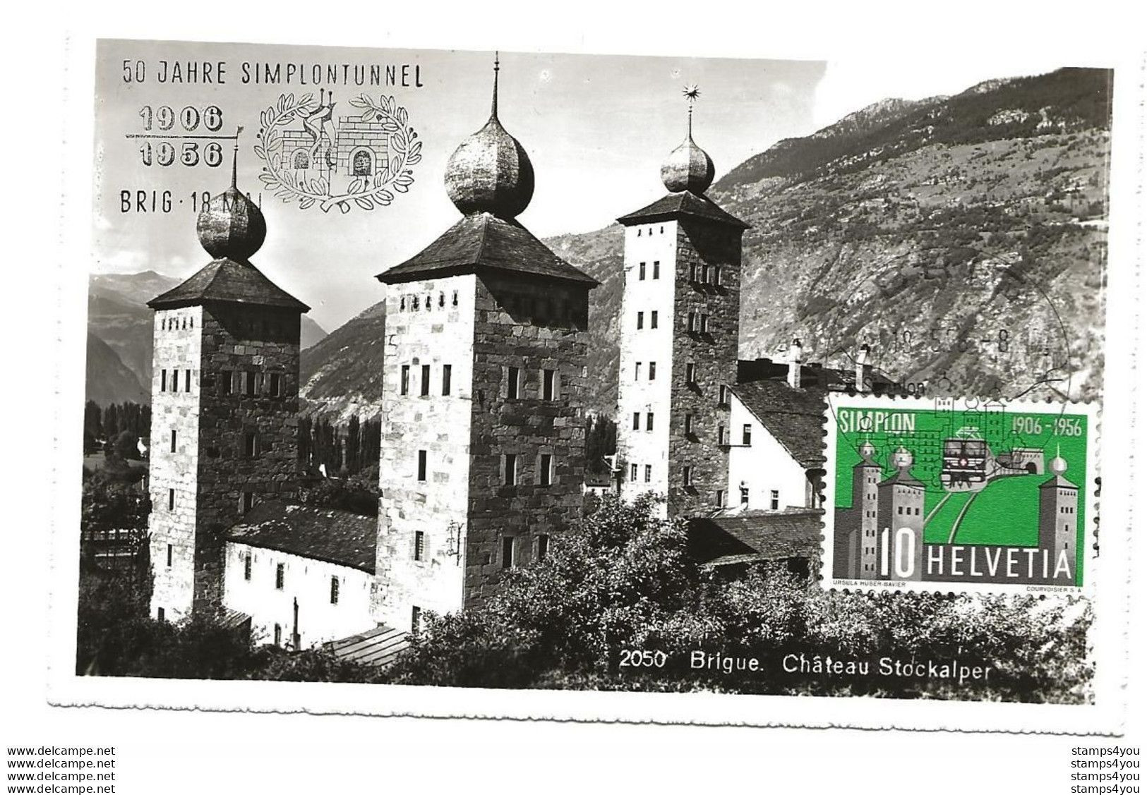 63 - 46 - Superbe Carte De Brig Avec Oblit Spéciale  "50 Jahre Simplontunnel 1956" - Marcophilie