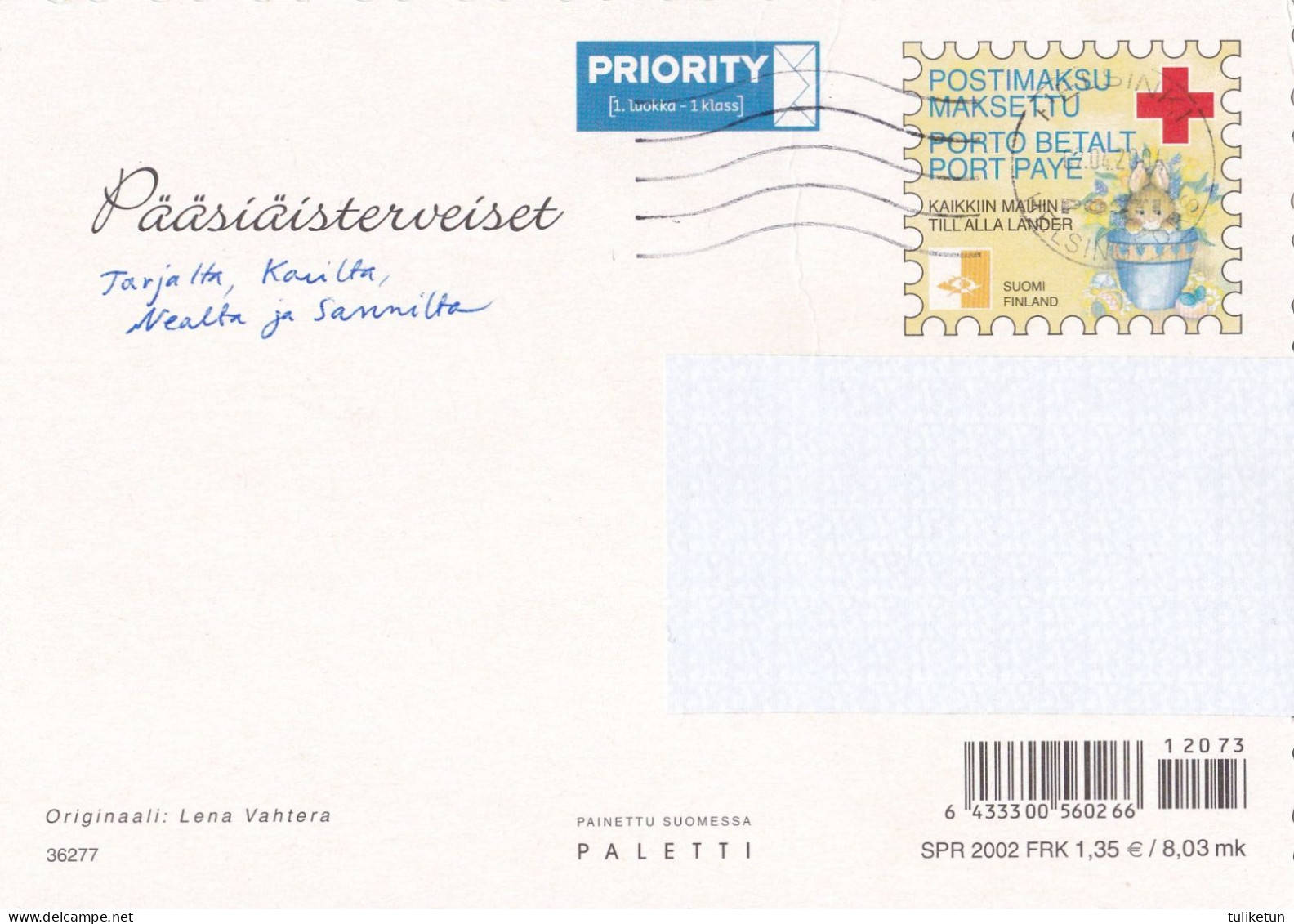 Postal Stationery - Hares - Bunnies On Flower Meadow - Happy Easter - Red Cross 2002 - Suomi Finland - Postage Paid - Ganzsachen