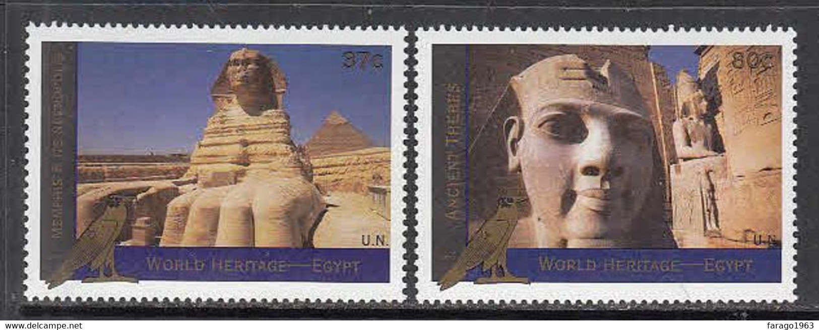 2005 United Nations New York World Heritage Egypt Sphinx  Complete Set Of 2  MNH  @ BELOW FACE VALUE - Neufs