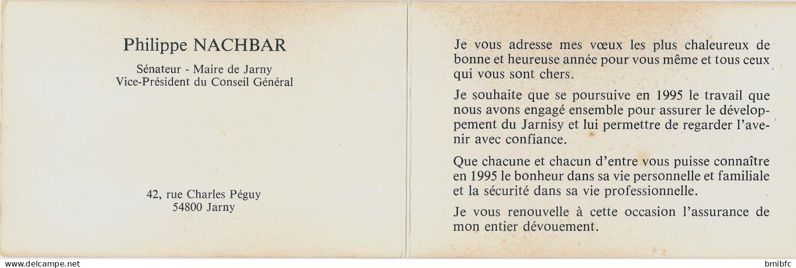 CONFLANS-JARNY - GOUVY, Coiffeur  (carte De Voeux Du Sénateur-Maire De Jarny Philippe NACHBAR - Jarny