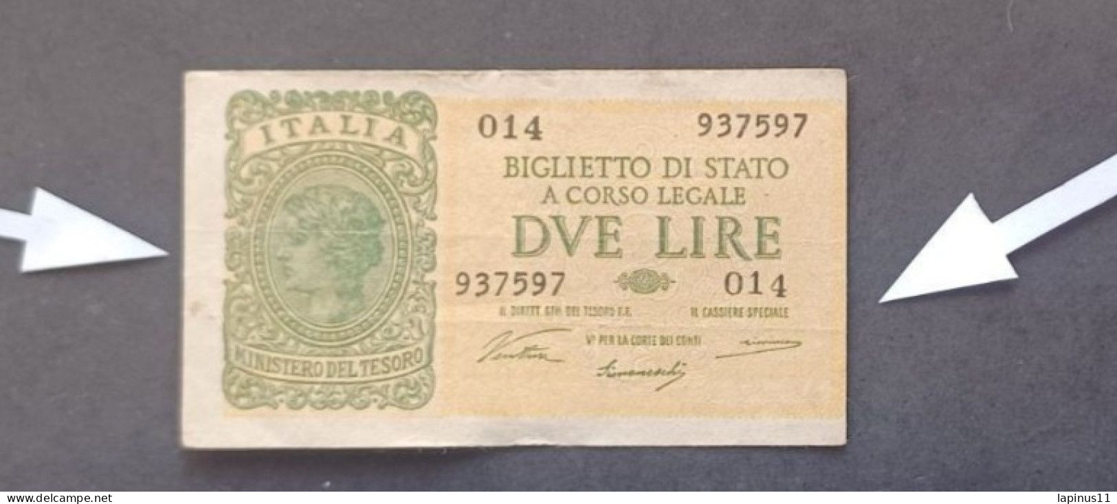 BANKNOTE ITALY KINGDOM VITTORIO EMANUELE 2 LIRE 1944 VENTURA GIOVINCO CUTTING ERROR NOT CIRCULATED - Italië – 2 Lire