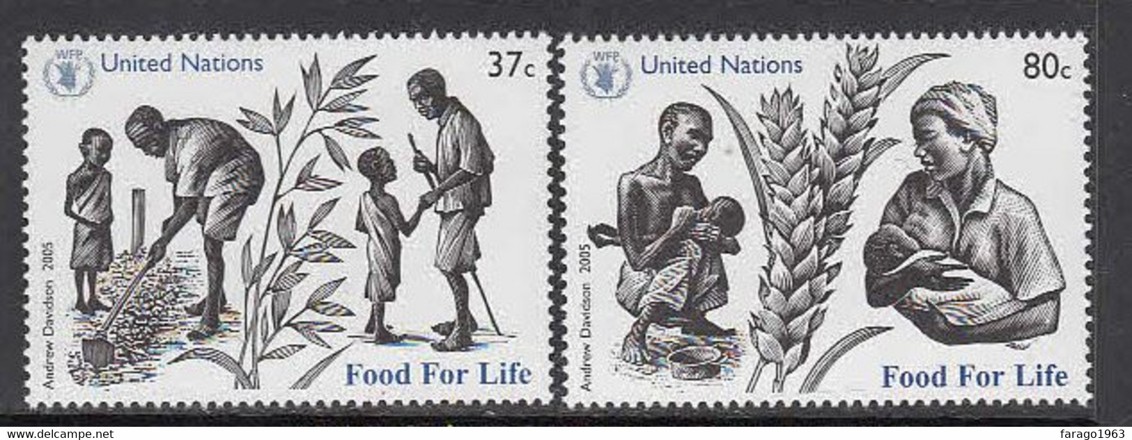 2005 United Nations New York WFP Food For Life Agriculture Complete Set Of 2  MNH  @ BELOW FACE VALUE - Ongebruikt