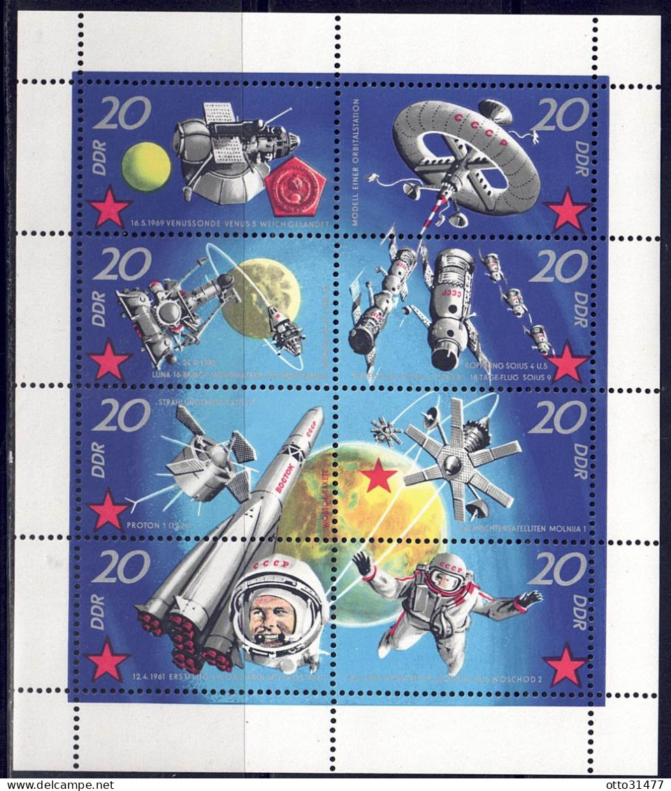 DDR 1971 - Weltraumflüge, Nr. 1636 - 1643 Im Kleinbogen, Postfrisch ** / MNH - 1971-1980