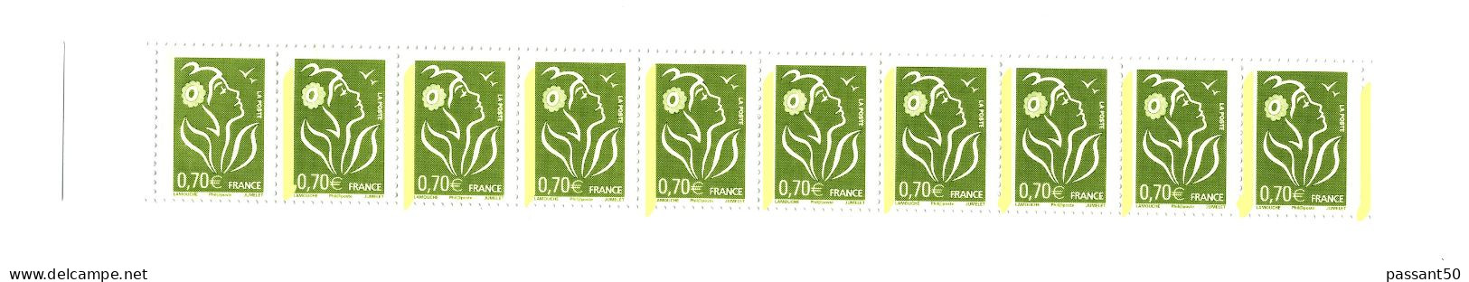 Lamouche 0.70 € Vert YT 3967 Bande De 10 Sans Phospho Tenant à Bande Gauche. Voir Le Scan. Maury N° 3960a + C > 250 €. - Unused Stamps