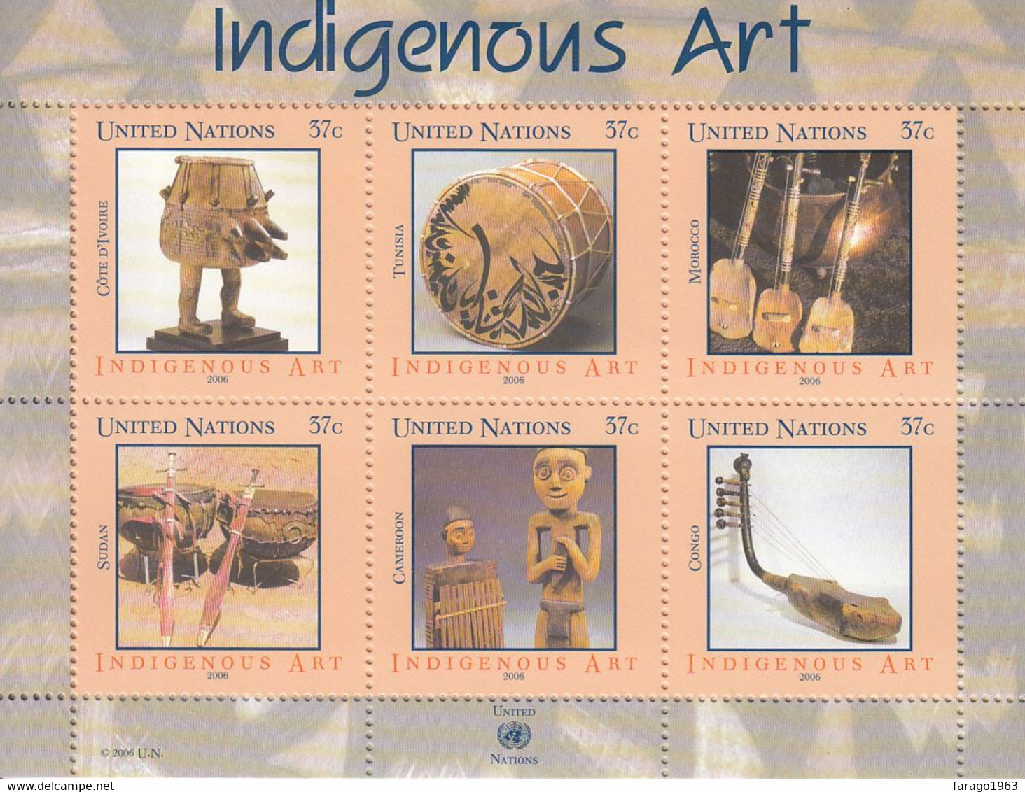 2006 United Nations New York Indigenous Art Musical Instruments  Miniature Sheet Of 6 MNH  @ BELOW FACE VALUE - Ungebraucht