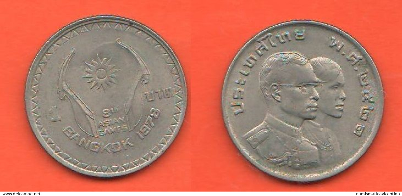 Thailandia 1 Baht 1978 Thaïlande Thailand King Rama IX° Asian Games Bangkok Nickel Coin - Thaïlande