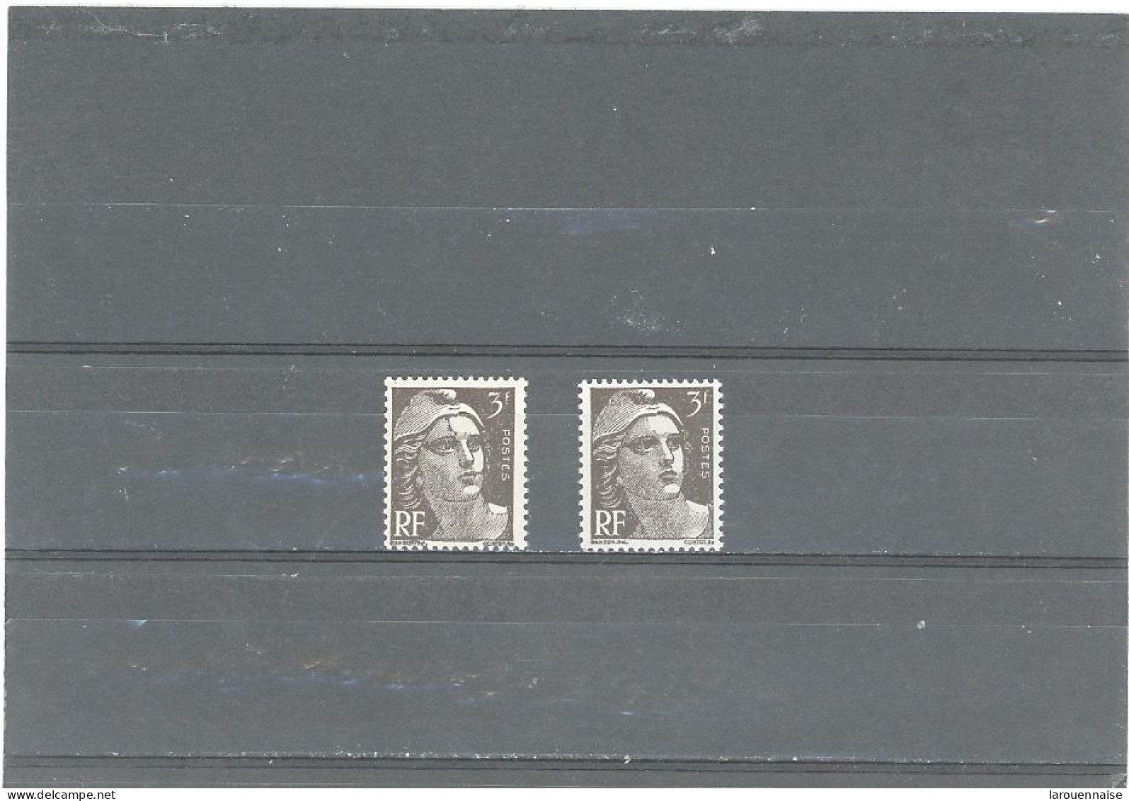 VARIÉTÉS -N°715 -GANDON 3 F BRUN N* -BALAFRES SUR LE FRONT ET SUR LA JOUE GAUCHE (BOUCHE) + 1 NORMAL - Unused Stamps