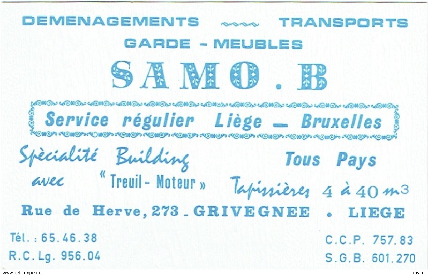 Carte Visite. Transports-Déménagements Samo. B. Liège-Grivegnée. - Cartes De Visite