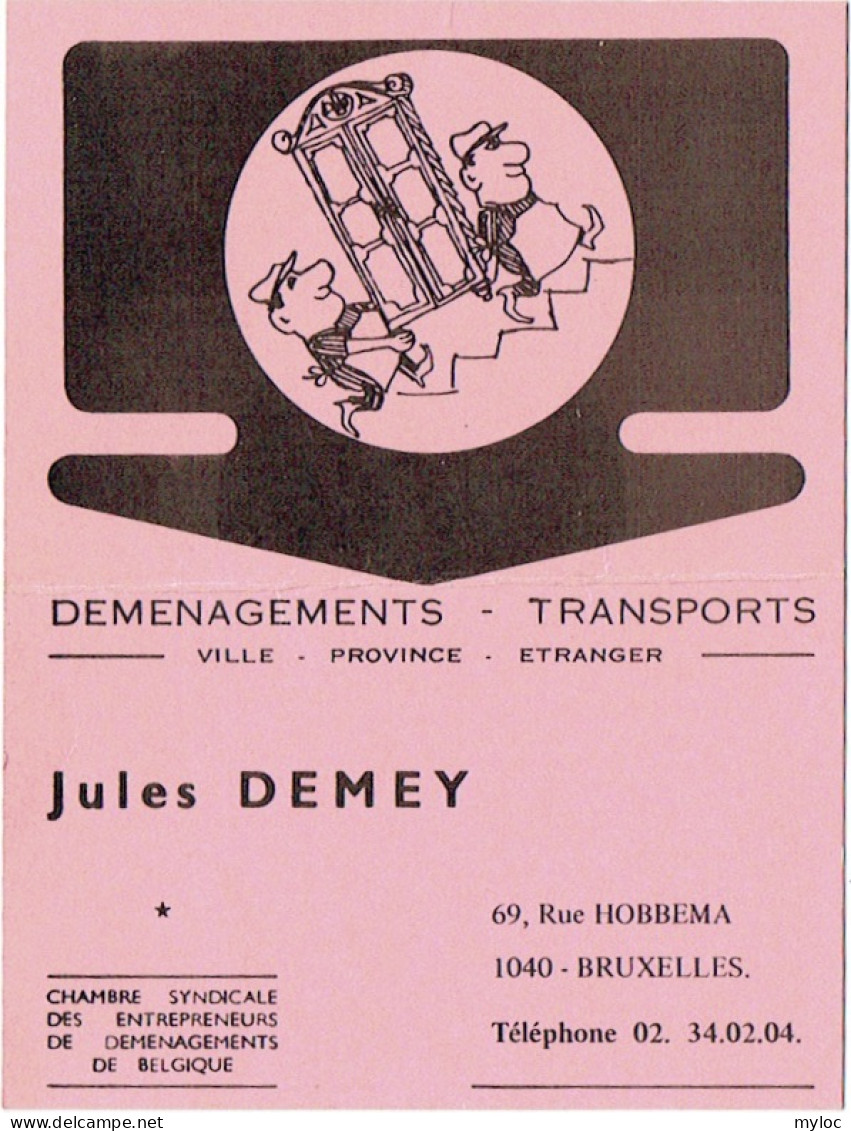 Carte Visite. Transports-Déménagements. Jules DEMEY, Bruxelles. - Cartes De Visite