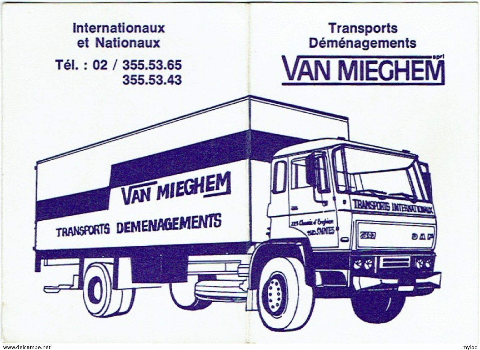 Carte Visite. Transports-Déménagements Van Mieghem. Saintes Et Bruxelles. Camion DAF. - Cartes De Visite