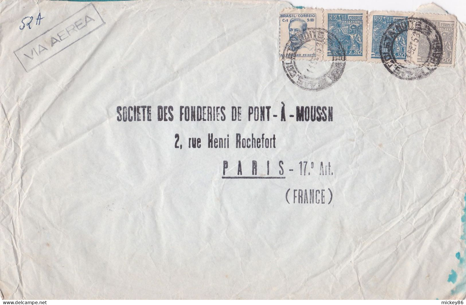 Brésil -1963 - Lettre De RIO DE JANEIRO  à PARIS 17° - 75 (France)...  Timbres.... Cachets Ronds..... - Covers & Documents