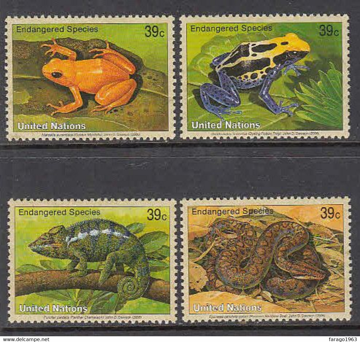 2006 United Nations New York Frogs Snakes Complete Set Of 4  MNH  @ BELOW FACE VALUE - Ongebruikt