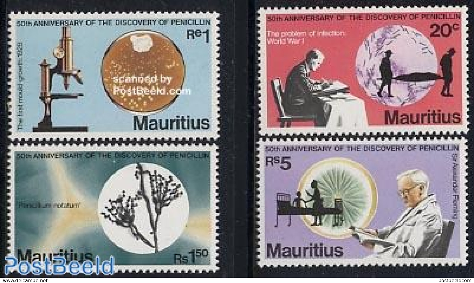 Mauritius 1978 Discovery Of Peniciline 4v, Mint NH, Health - History - Science - Health - Nobel Prize Winners - Chemis.. - Nobel Prize Laureates