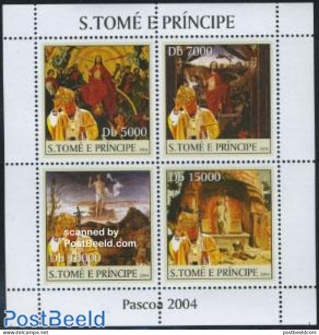 Sao Tome/Principe 2004 Easter, Pope 4v M/s, Mint NH, Religion - Pope - Religion - Päpste